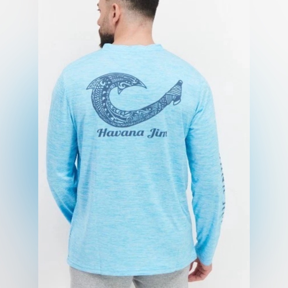Havana Jim Men's Performance Long Sleeve T-Shirt Aqua Blue UPF Cool Tech XL, NWT